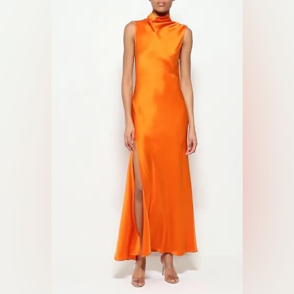 LaPointe Satin Drape Neck Sleeveless Dress Gown